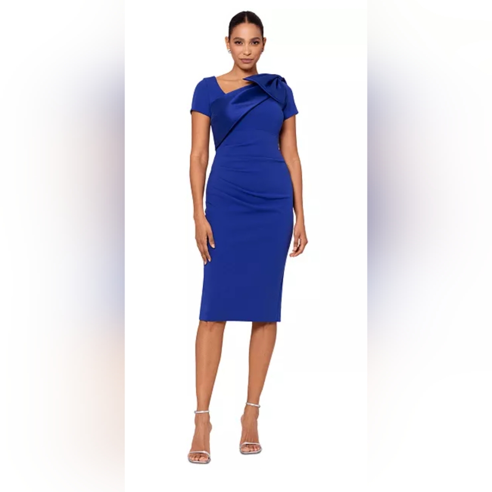 Betsy & Adam Bow-Embellished Sheath Dress, Size 12, Color:Indigo - Picture 3 of 16